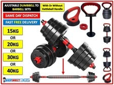 15/20/30/40KG Dumbbell Barbell Set Pair Weights Kettlebell Gym Fitness Workout