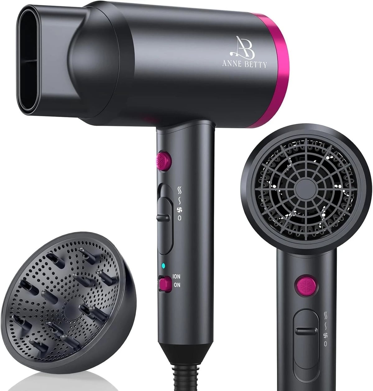1800W High Power Hair Dryer Ionic Fast Dry Hot & Cold Compact UK Plug Salon