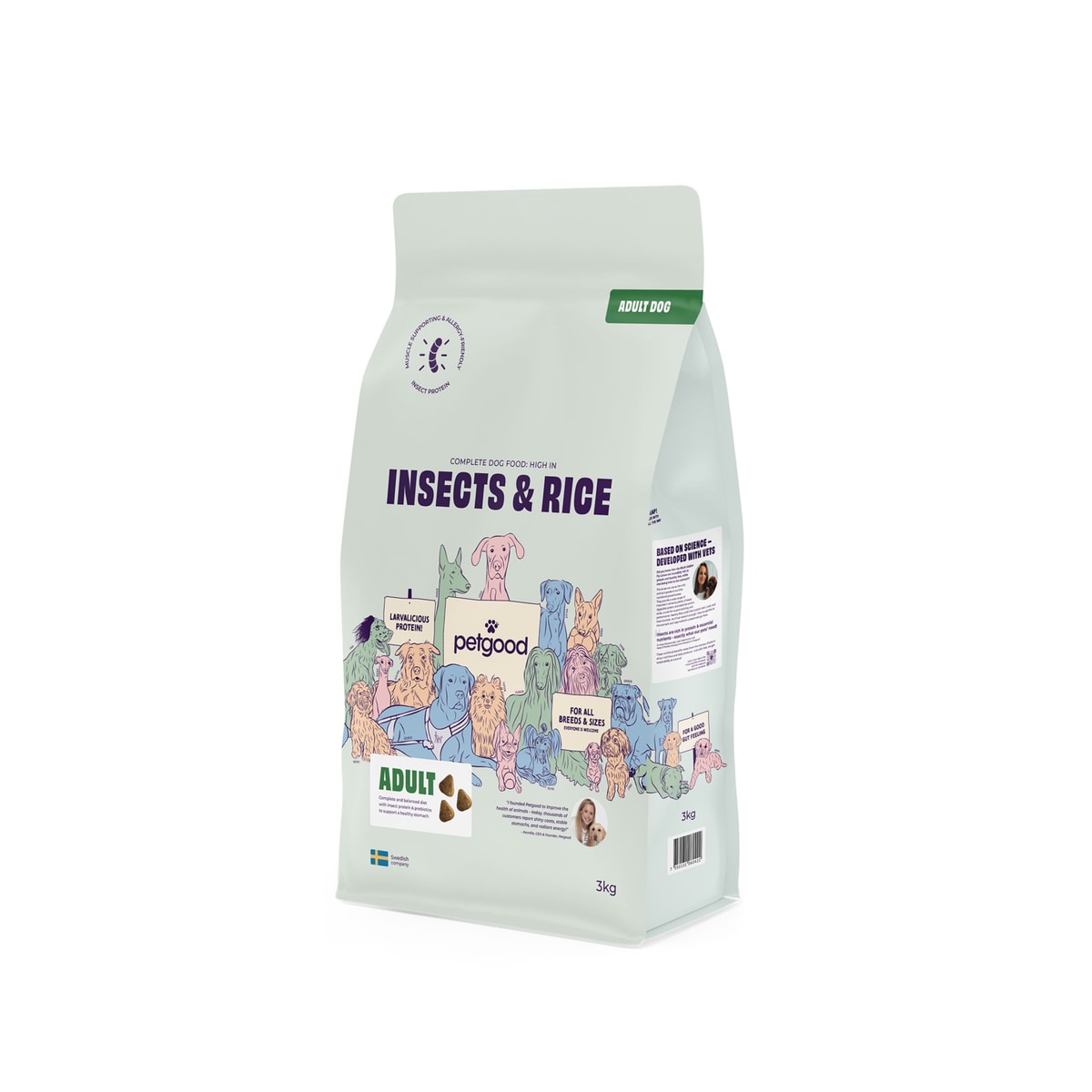 Petgood 9kg Insekter & Ris foder, helfoder/torrfoder/hundfoder för vuxna hundar