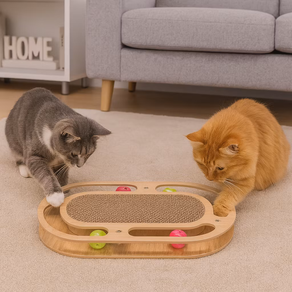 Aktivetetsleksak med utbytbar pappklös, trä, 46 × 4 × 25 cm