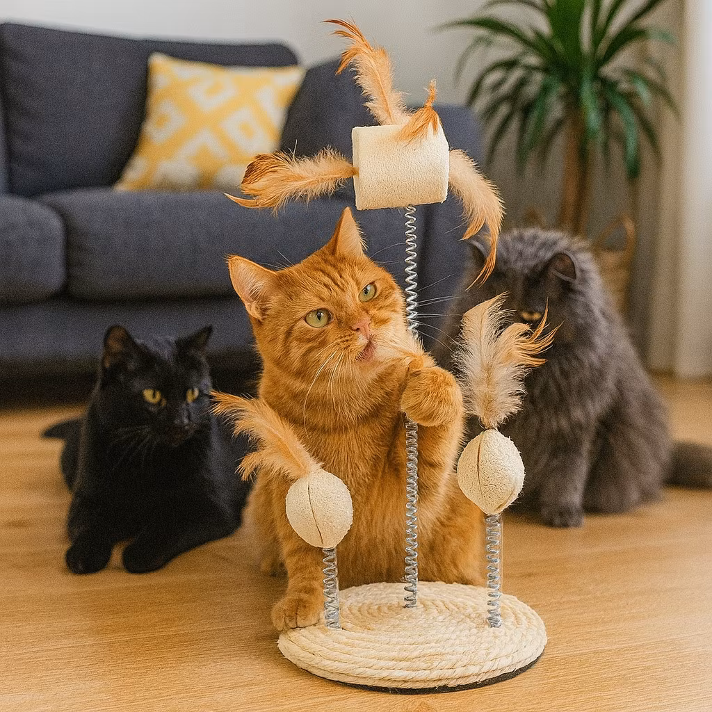 Kattleksak sisal/fjäderleksaker på platta ø 15 × 30 cm