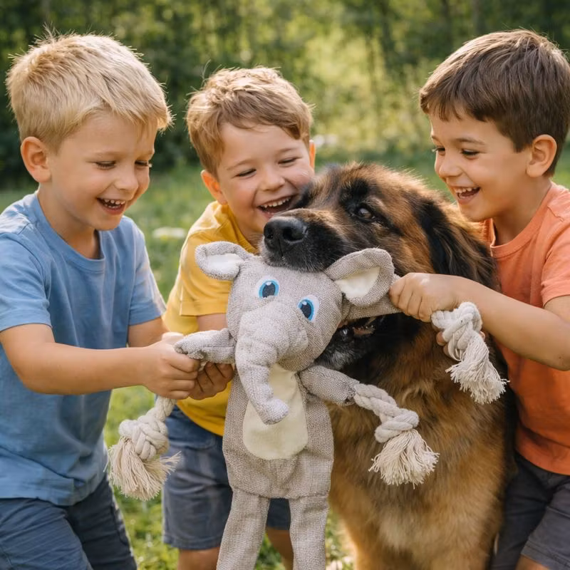 Elefant, med rep, tyg, 42 cm