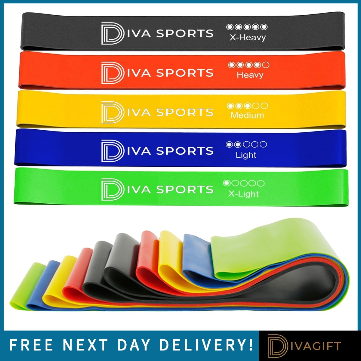 5 x RESISTANCE BANDS SET EXERCISE SPORTS LOOP FITNESS GYM YOGA LATEX BAND NEW