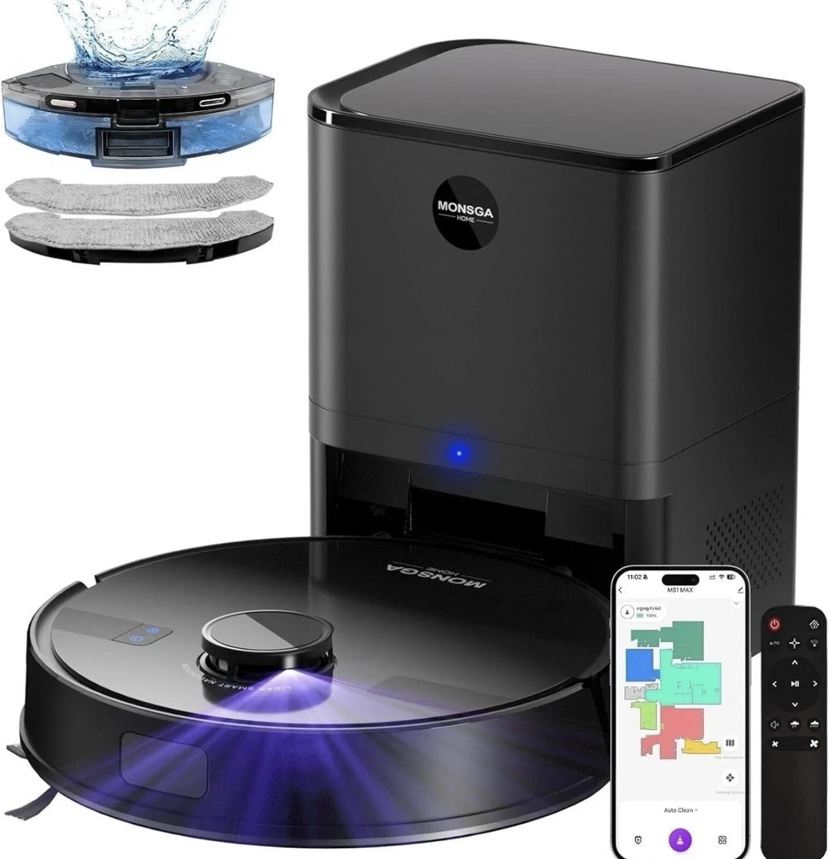 MONSGA MS1MAX Robot Vacuum Cleaner Mop 7000Pa Lidar Self Empty Alexa