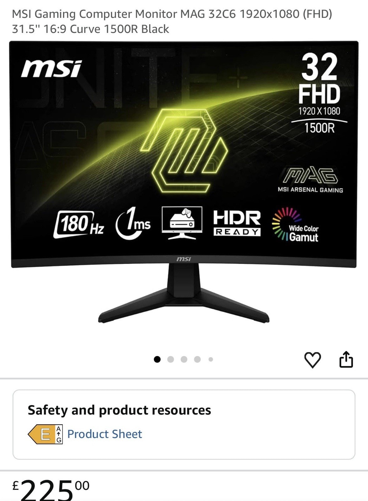 31.5" MSI MAG 32C6X FHD VA 250Hz 1500R Curved Gaming Monitor, 1920x1080, 1ms, Ad