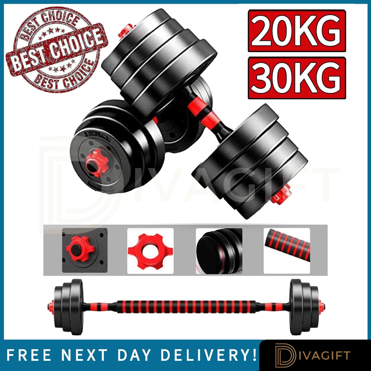DUMBBELL BARBELL WEIGHT SET PAIR OF HAND WEIGHTS GYM FITNESS WORKOUT 20KG 30KG