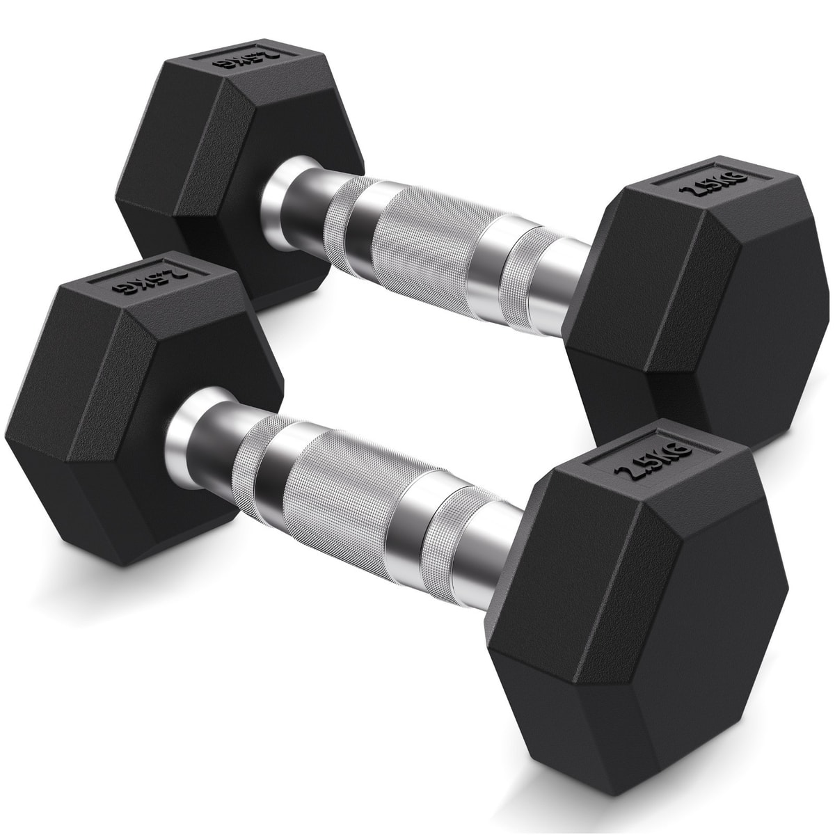 Hex Rubber Coated Dumbbells Pair Chrome Grip Anti Roll Gym Fitness Weights