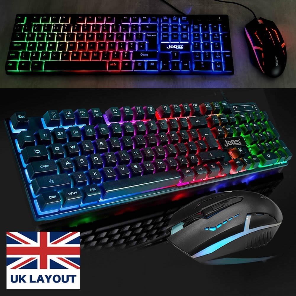 UK Gaming Keyboard And Mouse Set RGB LED USB For PC Laptop Xbox One PS4 PS5