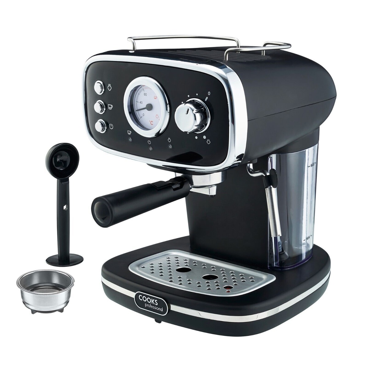 Retro Espresso Coffee Machine 15 Bar with Steam Frothing Wand Black & Silver