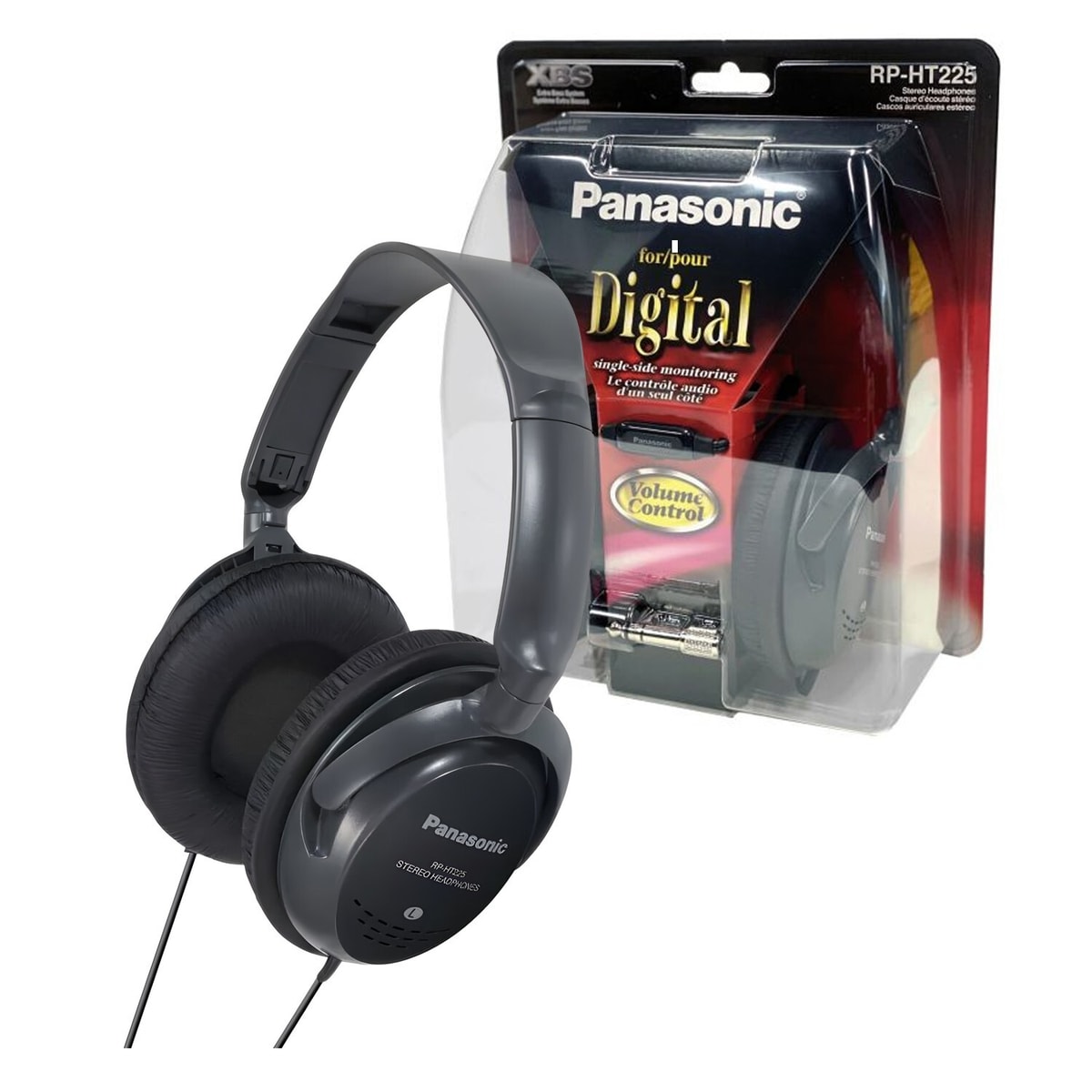 Panasonic RP-HT225 Monitor Headphones XBS Bass 3m Cable In-Line Volume Black NEW