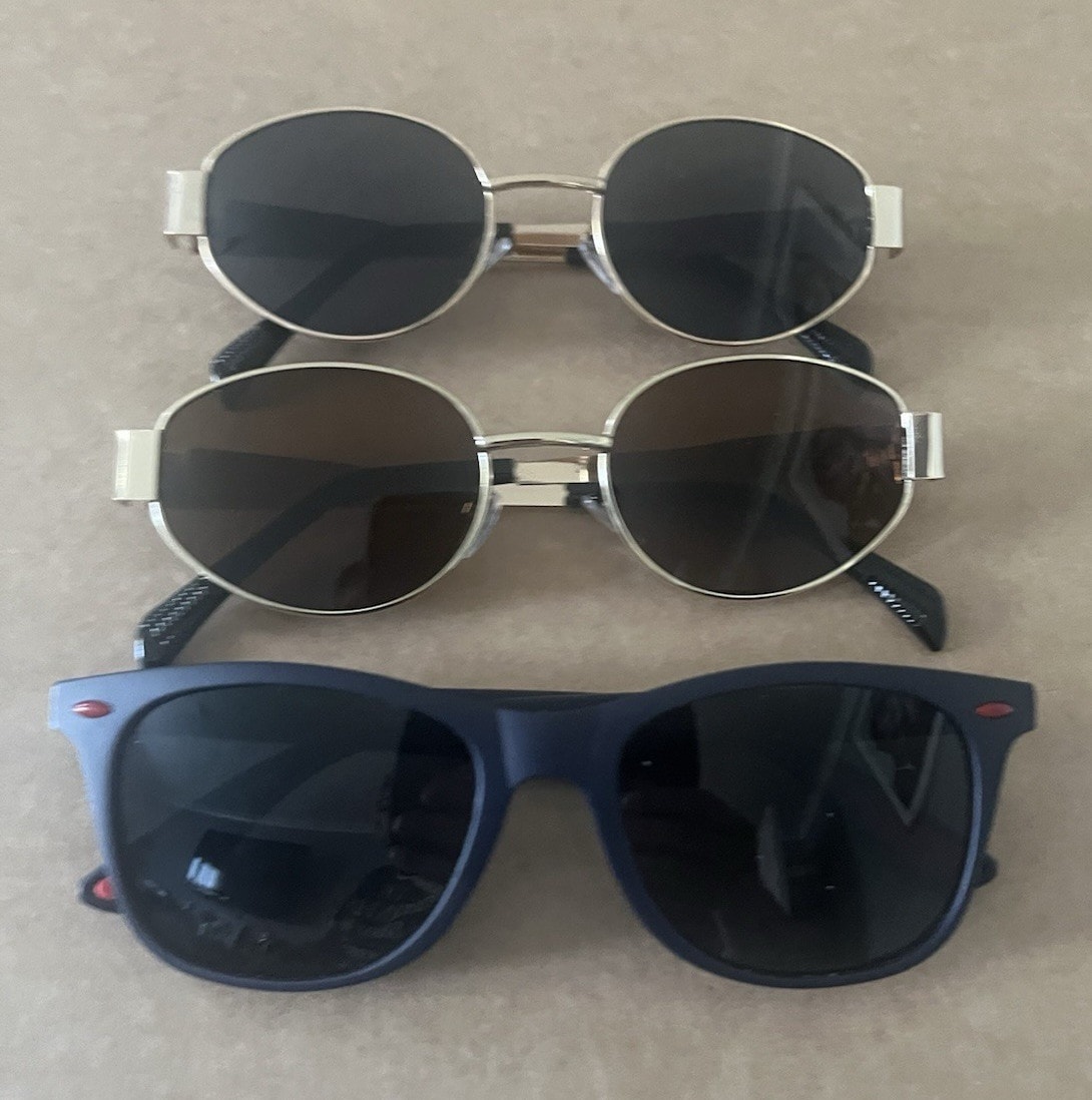 Men's Ladies 3x Round Sunglasses Metal & Plastic Frames Black Tinted Lenses