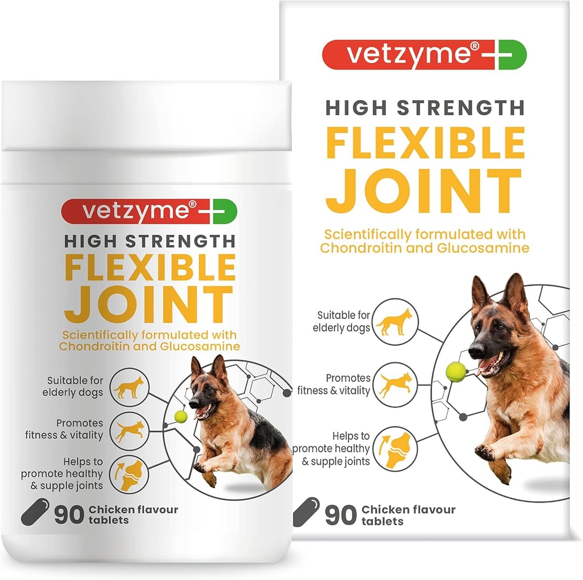 Vetzyme High Strength Flexible Joint Supplements for Senior Dogs 30/90 Tablets