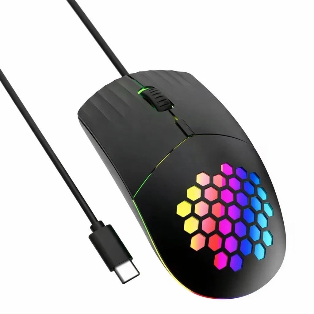RGB Gaming Mouse Wired 1600 DPI 7 Programmable Buttons Optical Sensor PC Type C