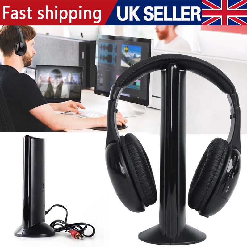 5 In 1 Wireless TV-Headphones Home Headset For TV Watching TV Ear Microphone UK