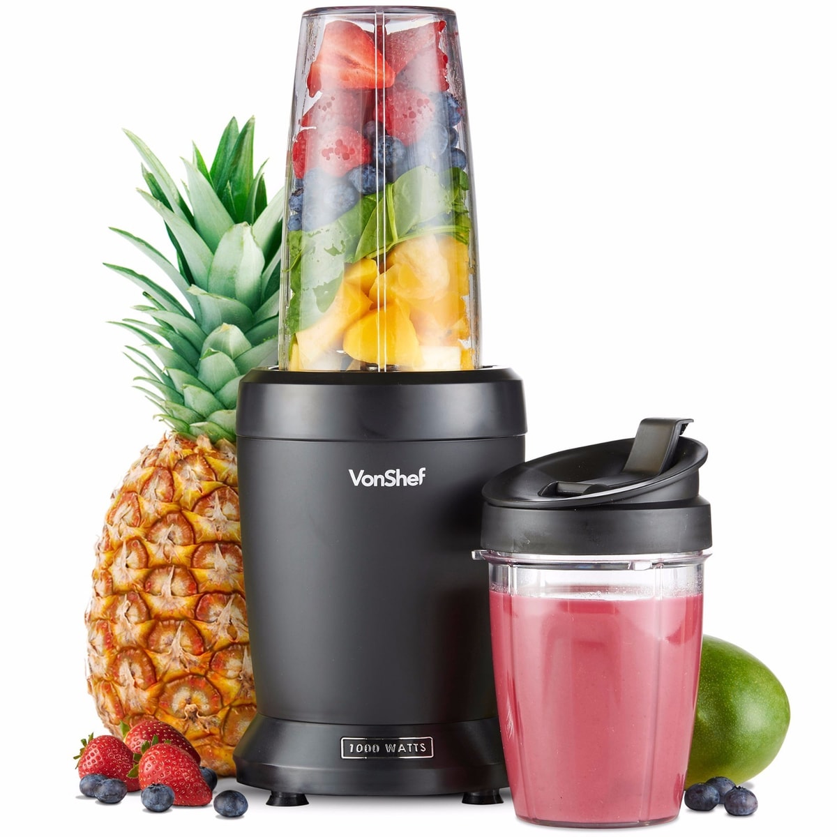 Blender Smoothie Maker 1000W– Mini Blender for Fruit & Ice w/ 500ml & 800ml Cups