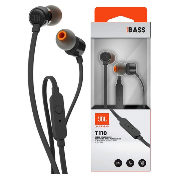 JBL Tune 110 Wired In-Ear Headphones with Remote & Microphone - Black - JBT100