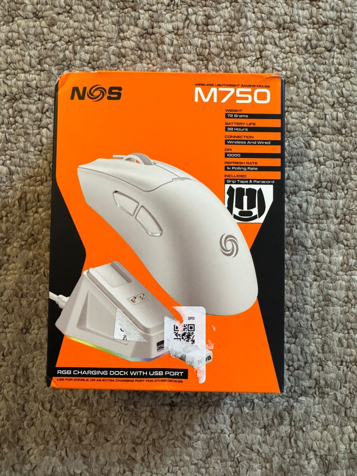NOS M750 Wireless Lightweight Gaming Mouse With Charging Dock Black New