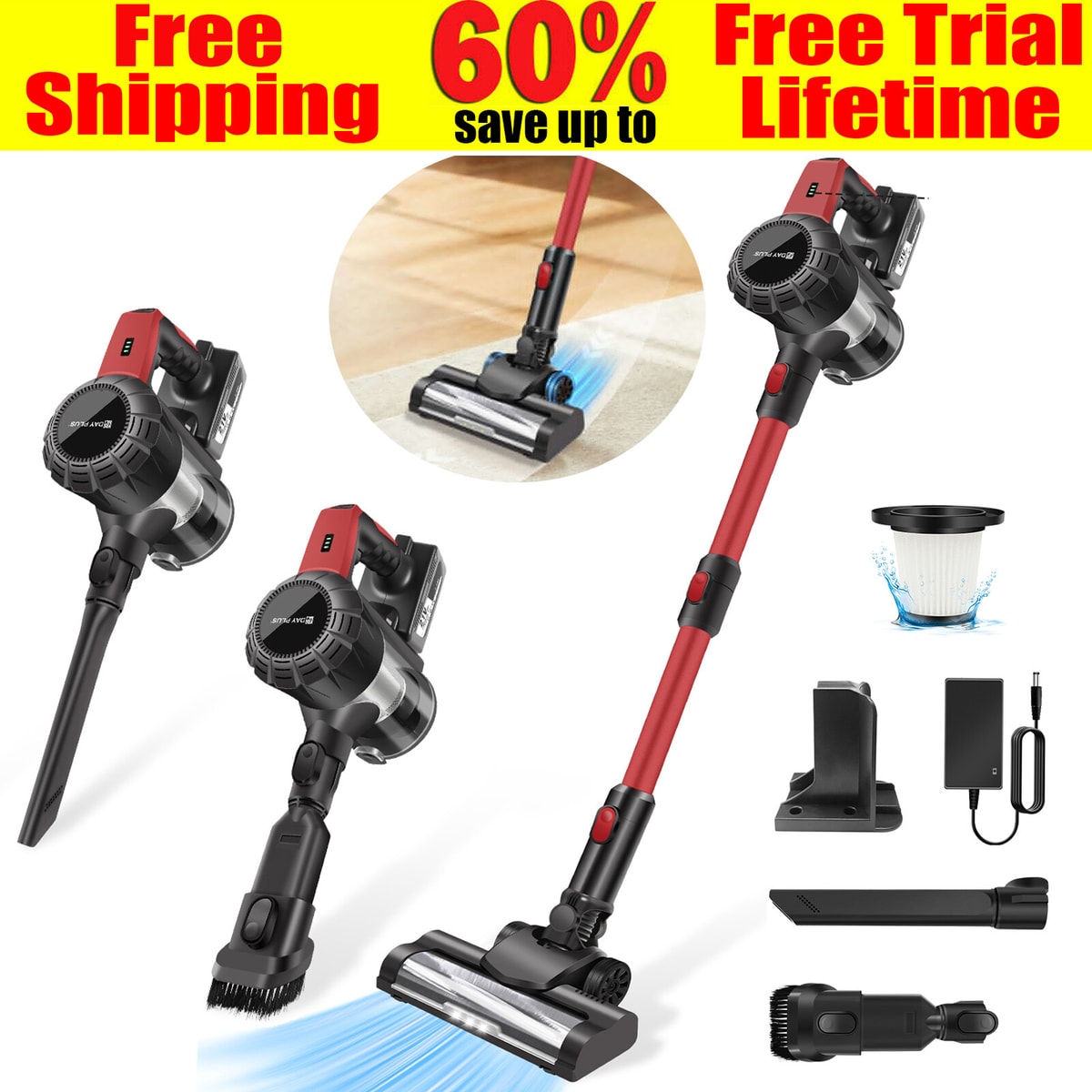4 in 1 Handheld Vac Cordless Vacuum Cleaner Upright Lightweight & Box White UK