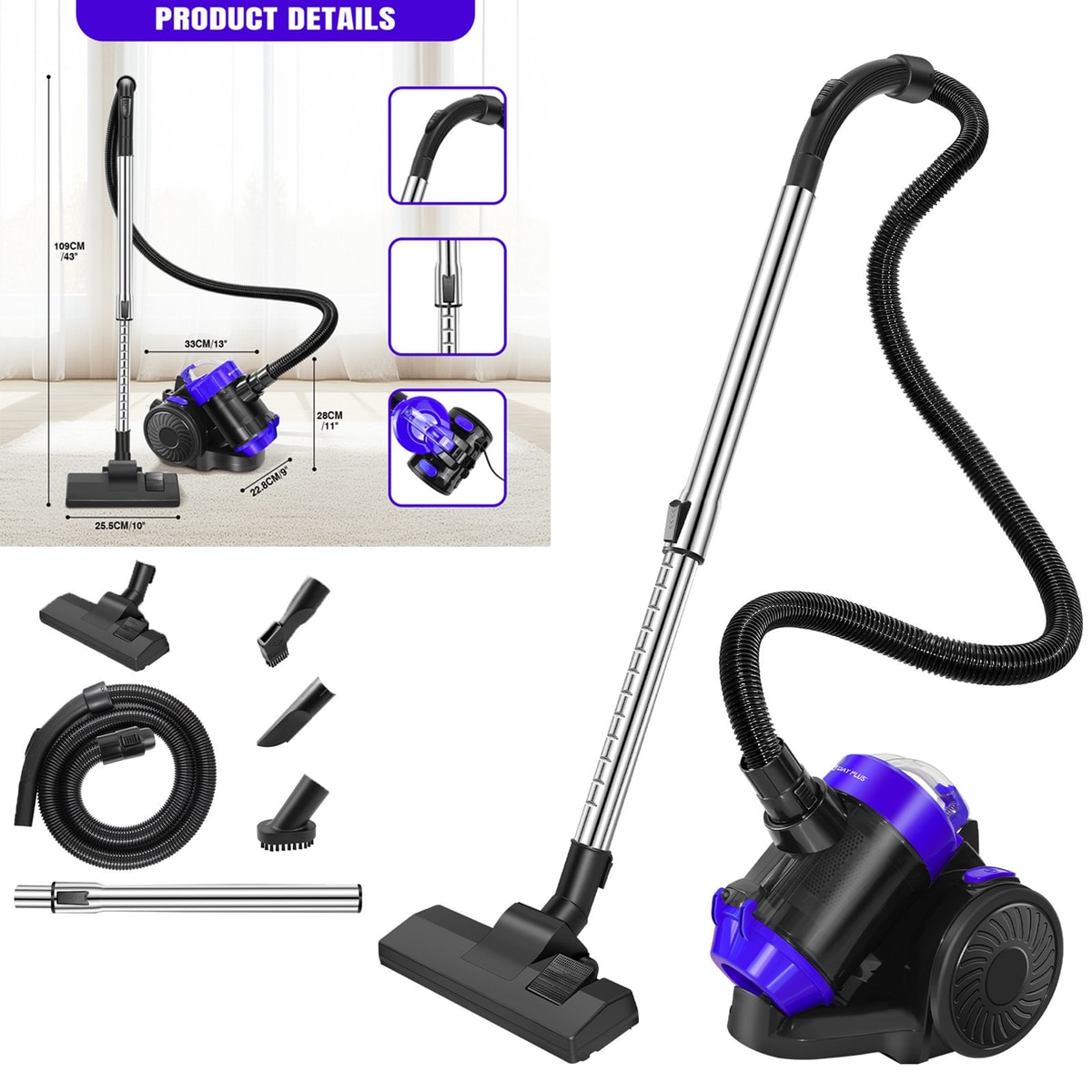 5000W Bagless Compact Cylinder Vacuum Cleaner Hoover 1.5L 30Kpa Power