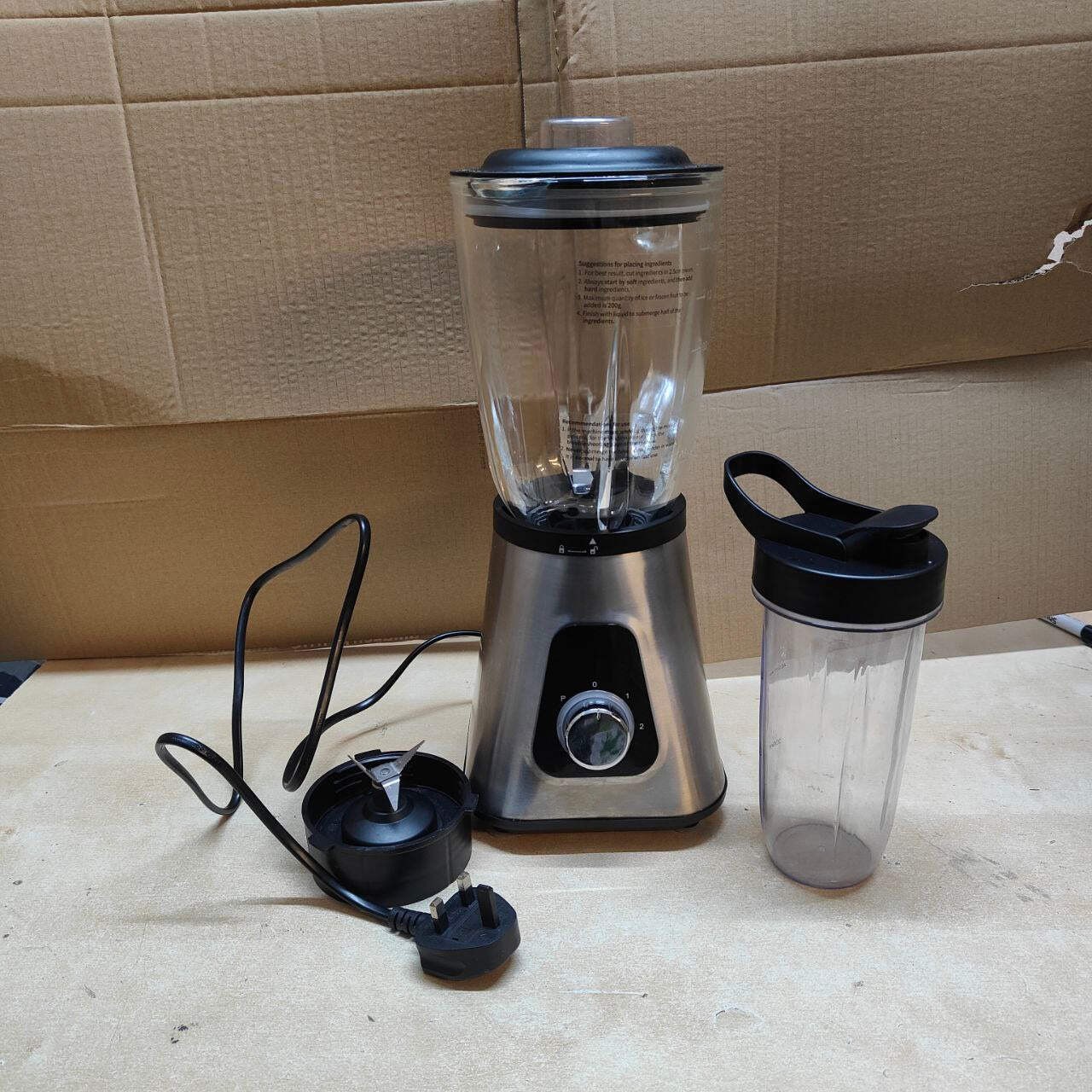 Blender 1200W 2 in 1 Smoothie Maker 1.5L Glass Jug 650ML Cup Silver GDOR