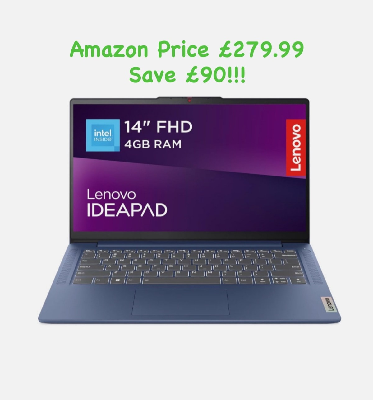 Lenovo IdeaPad Slim 3 14" Laptop FHD 128GB SSD 4GB Intel N100 W11 H, 365, Blue