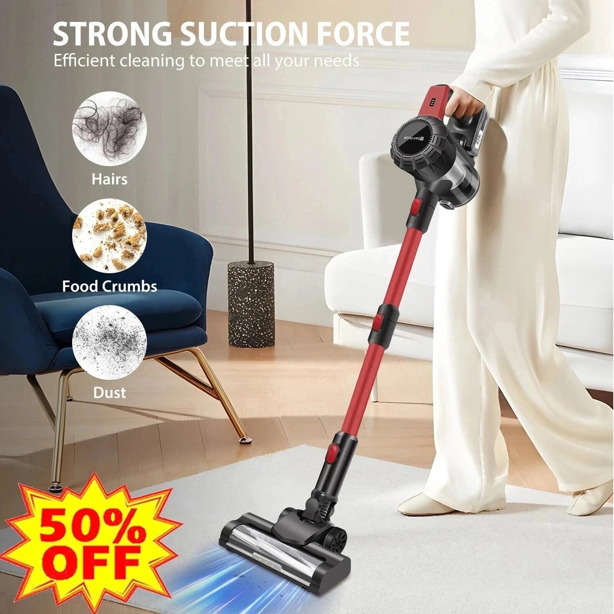 Cordless Vacuum Cleaner 8-in-1 Stick Handheld 15000Pa LED Pet Hair Lightweight