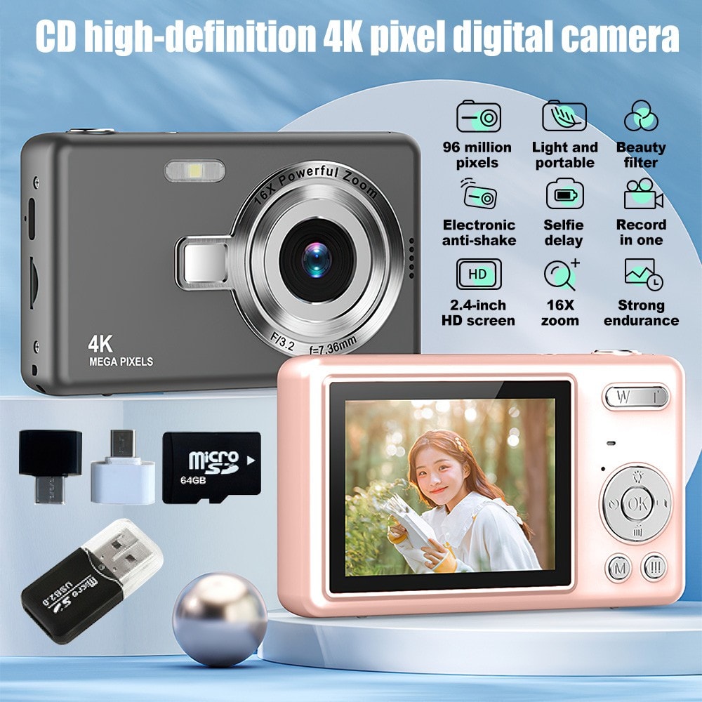 Digital Camera HD 96 MP 2.4" LCD Display Screen 16X Zoom Anti-Shake Camera Gift