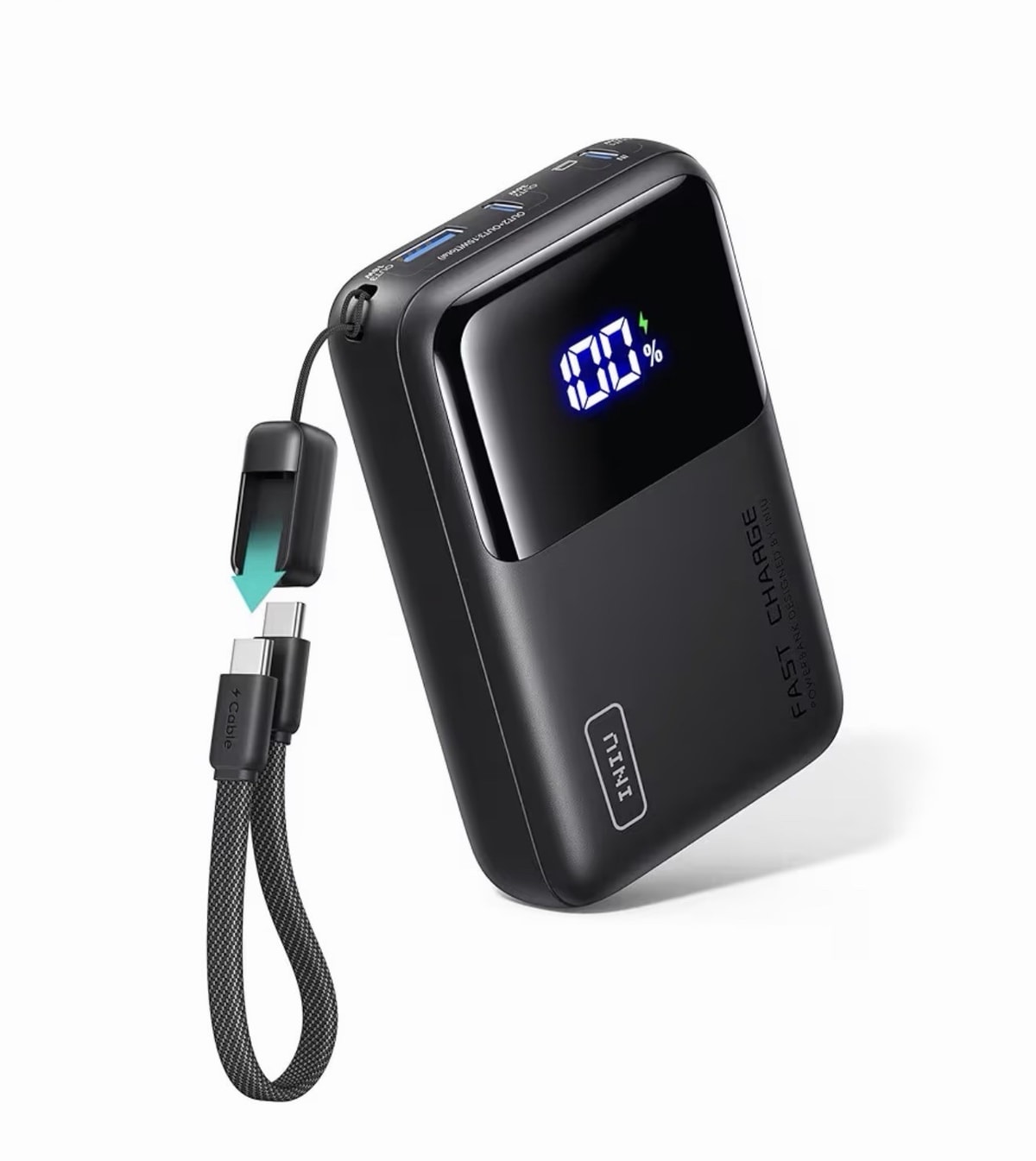 INIU 20000mAh Power Bank 65W Fast Charging USB-C with Built-in Cable