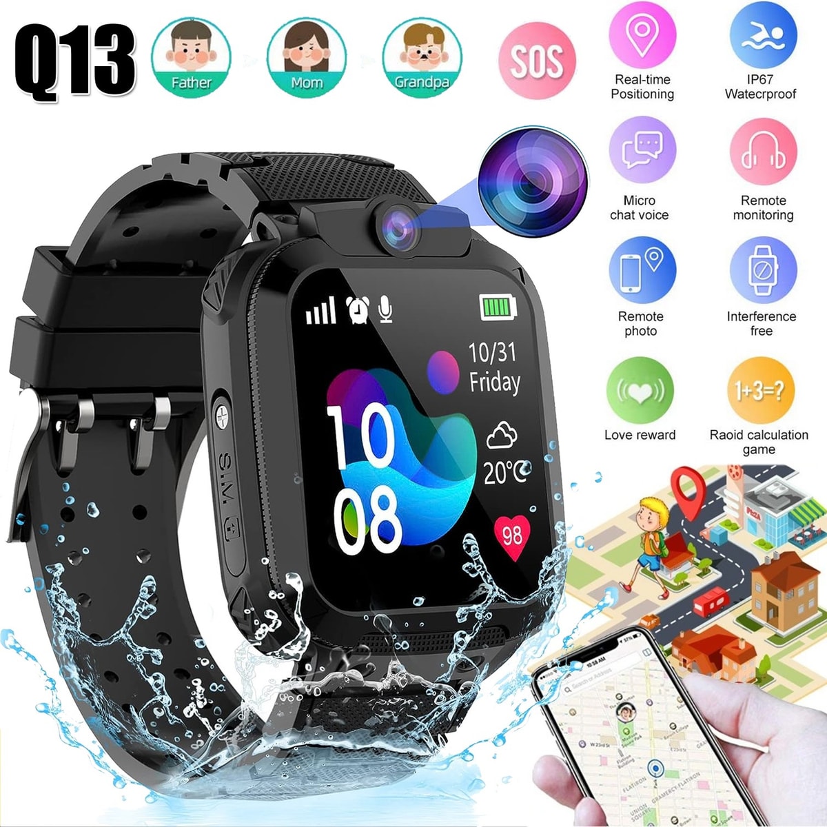 Q13 Kids Smart Watch SOS LBS Waterproof Call Phone Game Watches For Boys & Girl
