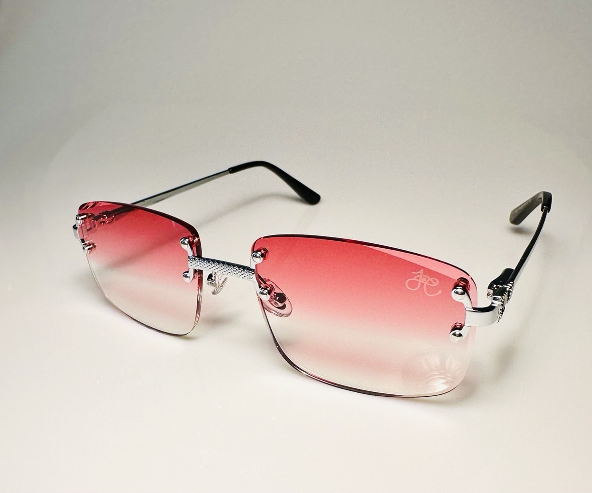 Rimless Sunglasses Red Lenses Unisex Fashion Eyewear UV400 Shades Eyewear