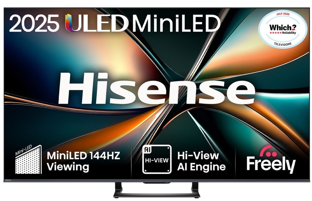 Hisense 55 Inch TV 55U7QTUK Mini LED 4K 144Hz Smart AI TV with Freely Black