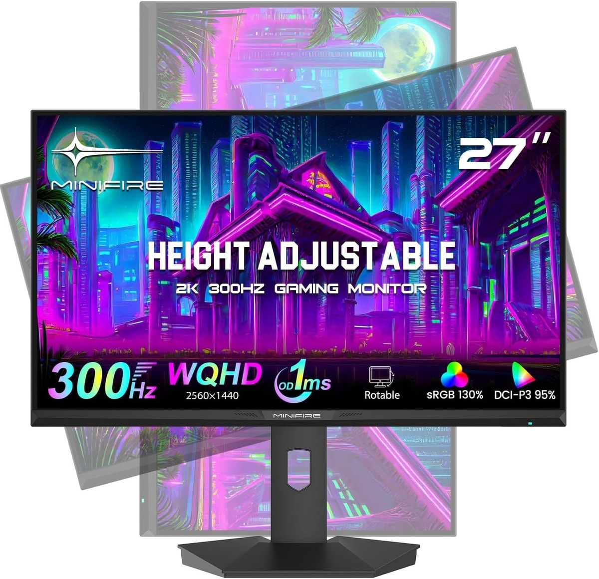 Minifire 27 Inch Gaming Monitor 300Hz, QHD 2560x1440p Flat / Fast IPS PC Monitor