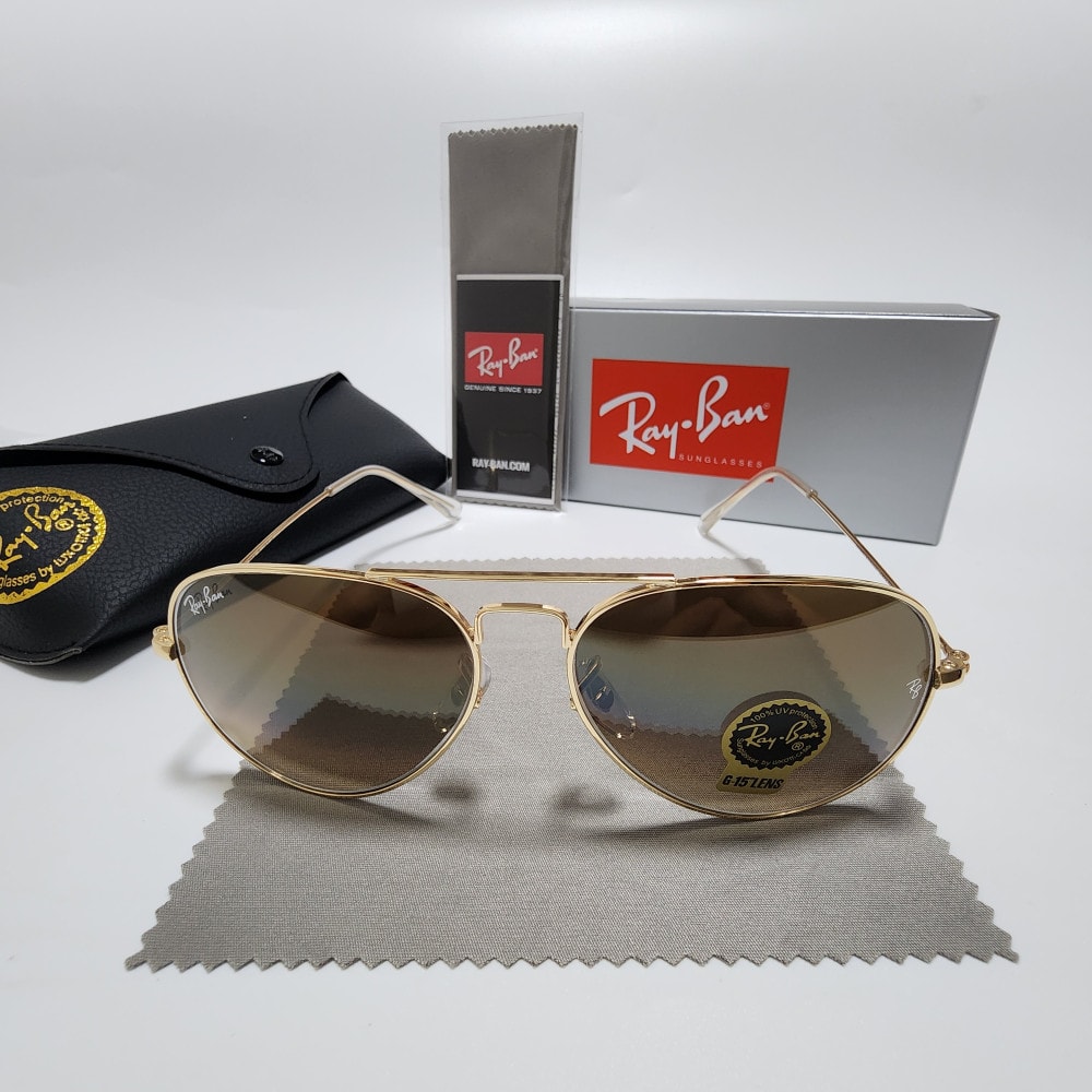 Ray-Ban RB3025 Aviator Pilot Sunglasses Gold Frame Gradient Brown Lens 58 mm