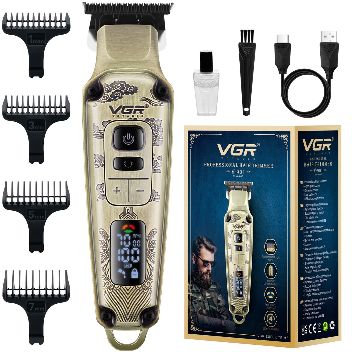 VGR Beard Hair Trimmer Men Rechargeable Cordless Electric Professional Shaver