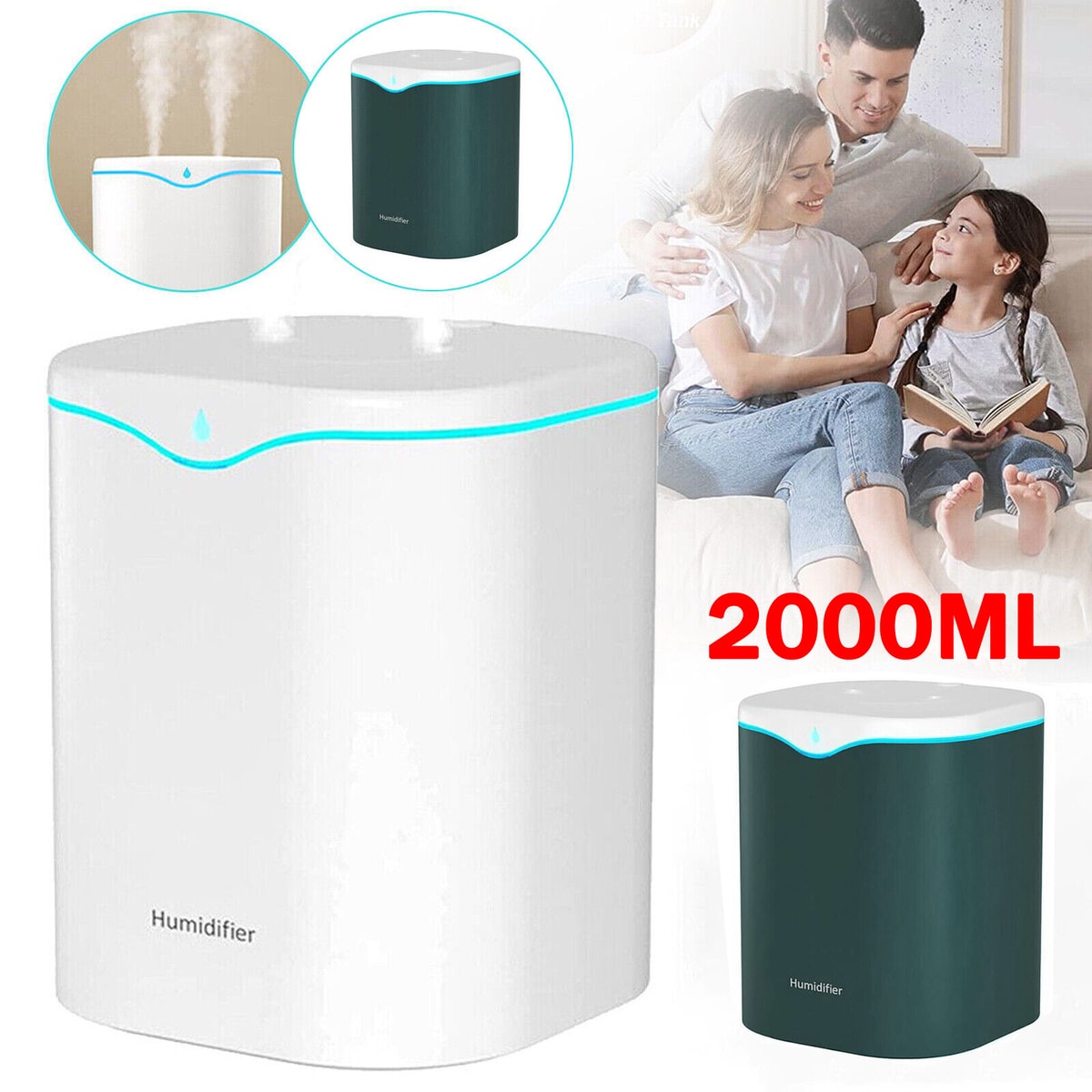 2000ML Air Humidifier - Cool Mist Aroma Diffuser for Office Bedroom Any Room~