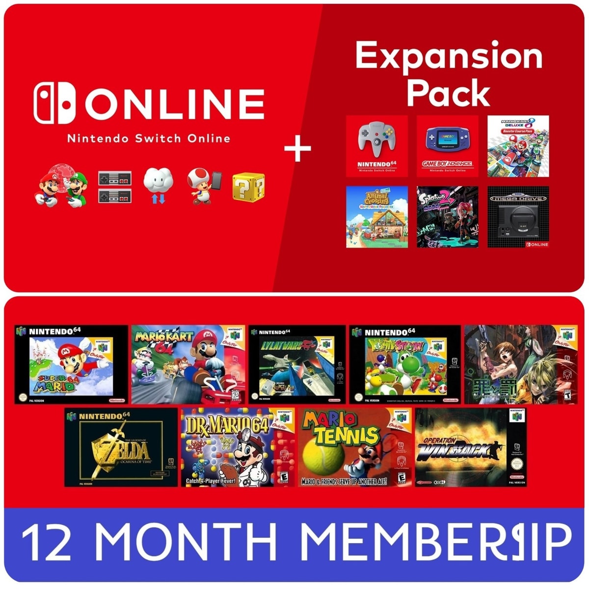 Nintendo Switch Online Expansion Pack • 12 Month Membership (For Switch 1 + 2)