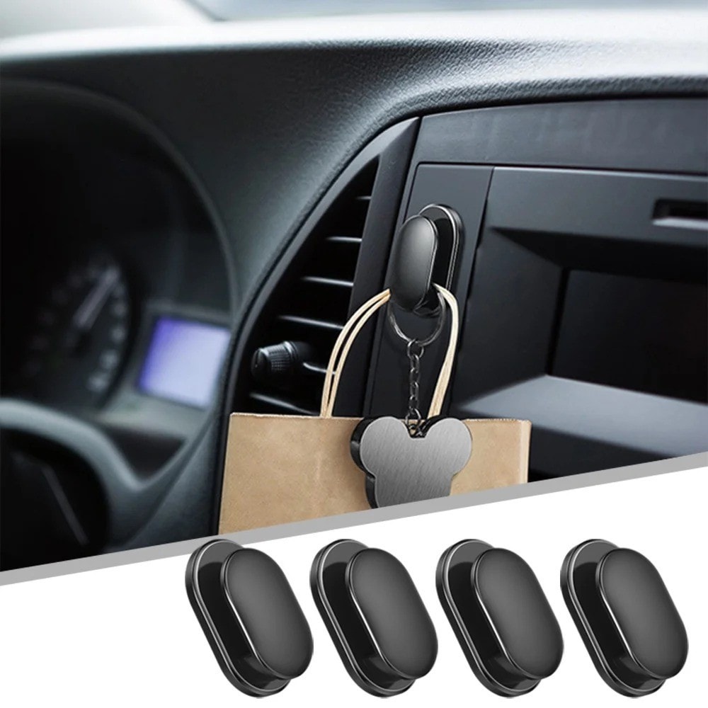 4PC Black Universal Car Interior Keychain Bag Hooks Organizer Hanger Accessories