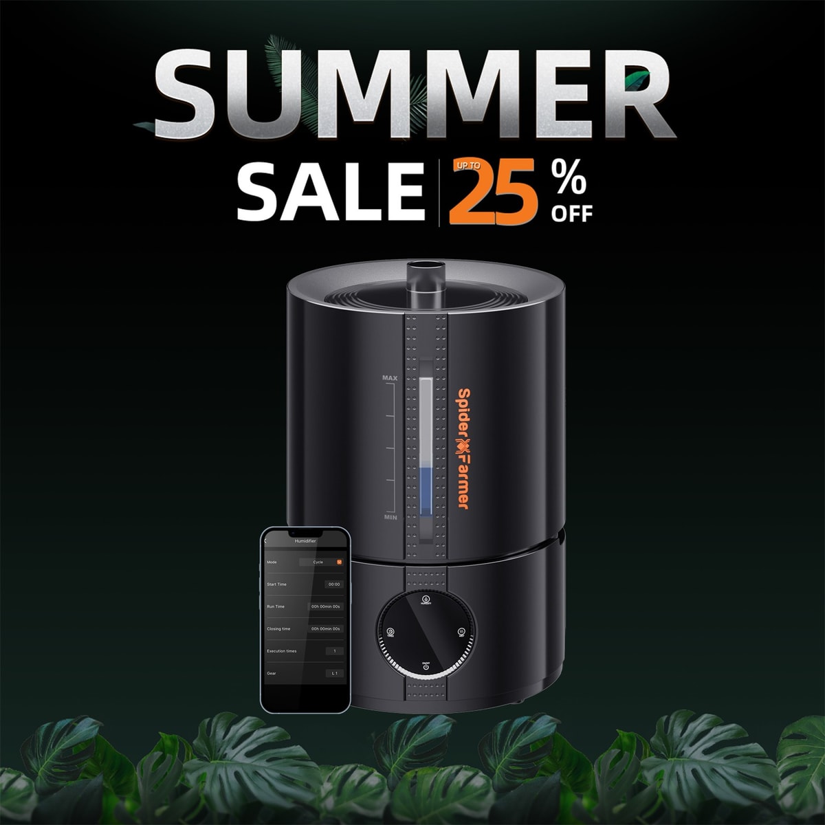 Spider Farmer 5L Smart Cool Mist Humidifier with Temp& Humidity Sensor Smart APP