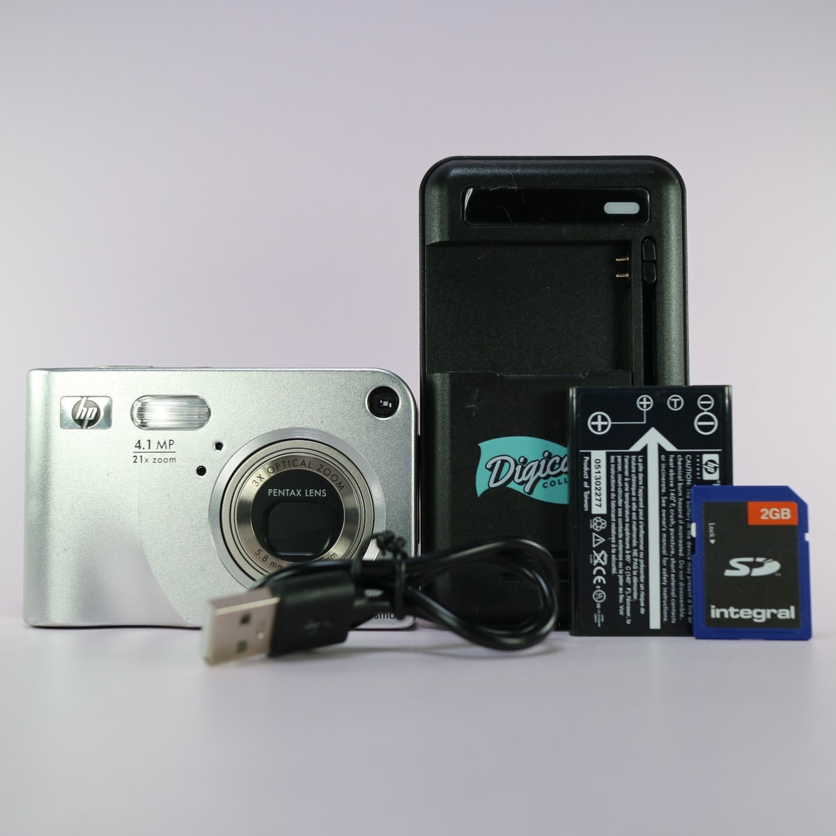 HP Digital Camera Photosmart R607 4.1MP Silver Tested Full Working Set
