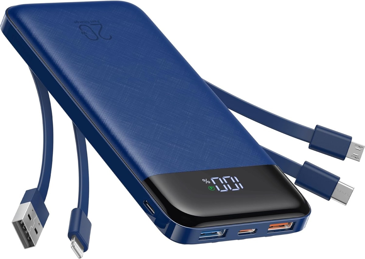 Charmast 20000Mah Power Bank with 4 Built-In Cables, 22.5W Fast Portable Charger
