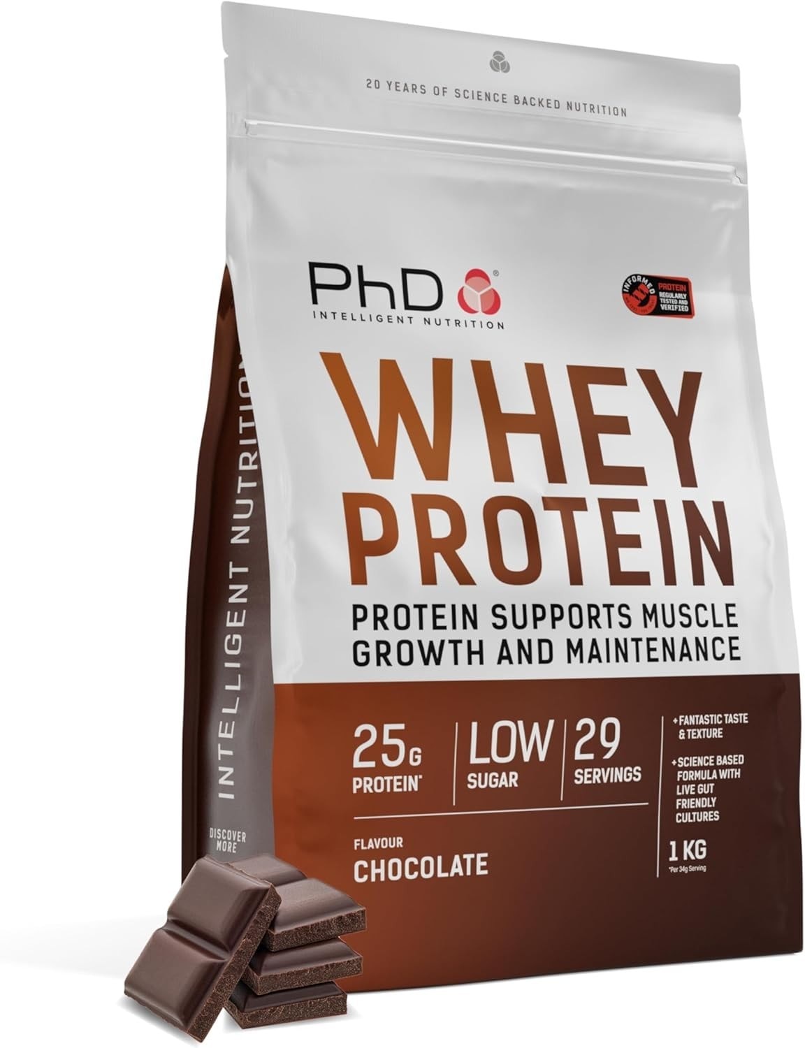 PhD Whey Protein Powder 25g Premium Protein per Serving Lean Muscle Support 1kg