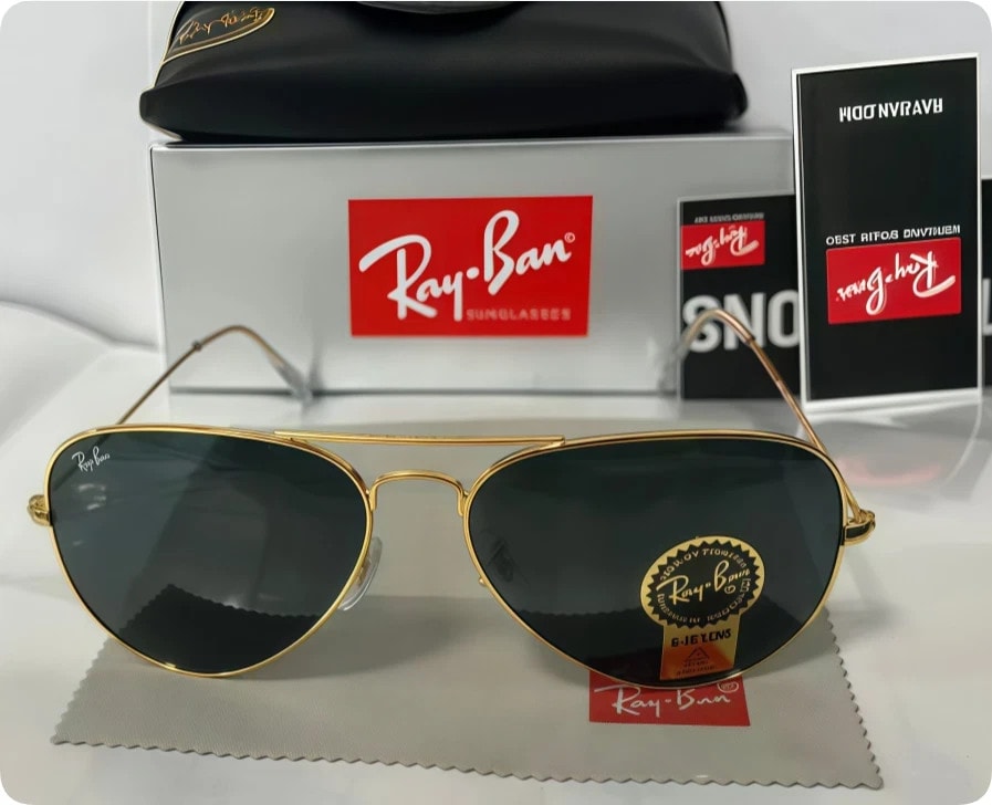 New Ray-Ban RB3025 Aviator Sunglasses Gold Frame Glass Lens 58 mm