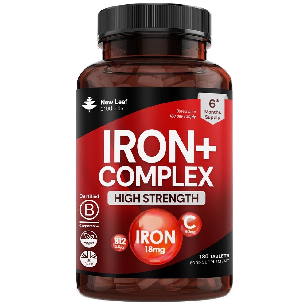 Iron Tablets Complex 180 High Strength Active Iron Supplements + Vitamins C, B12