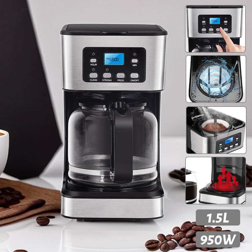 NEW 950W Filter Coffee Maker Machine 12 Cup Automatic Setting Digital Timer 1.5L