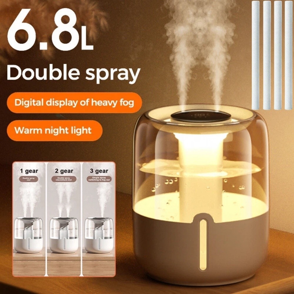 6.8L Humidifier Cool Mist Air Purifier for Indoor Home Baby Bedroom Plant Quiet