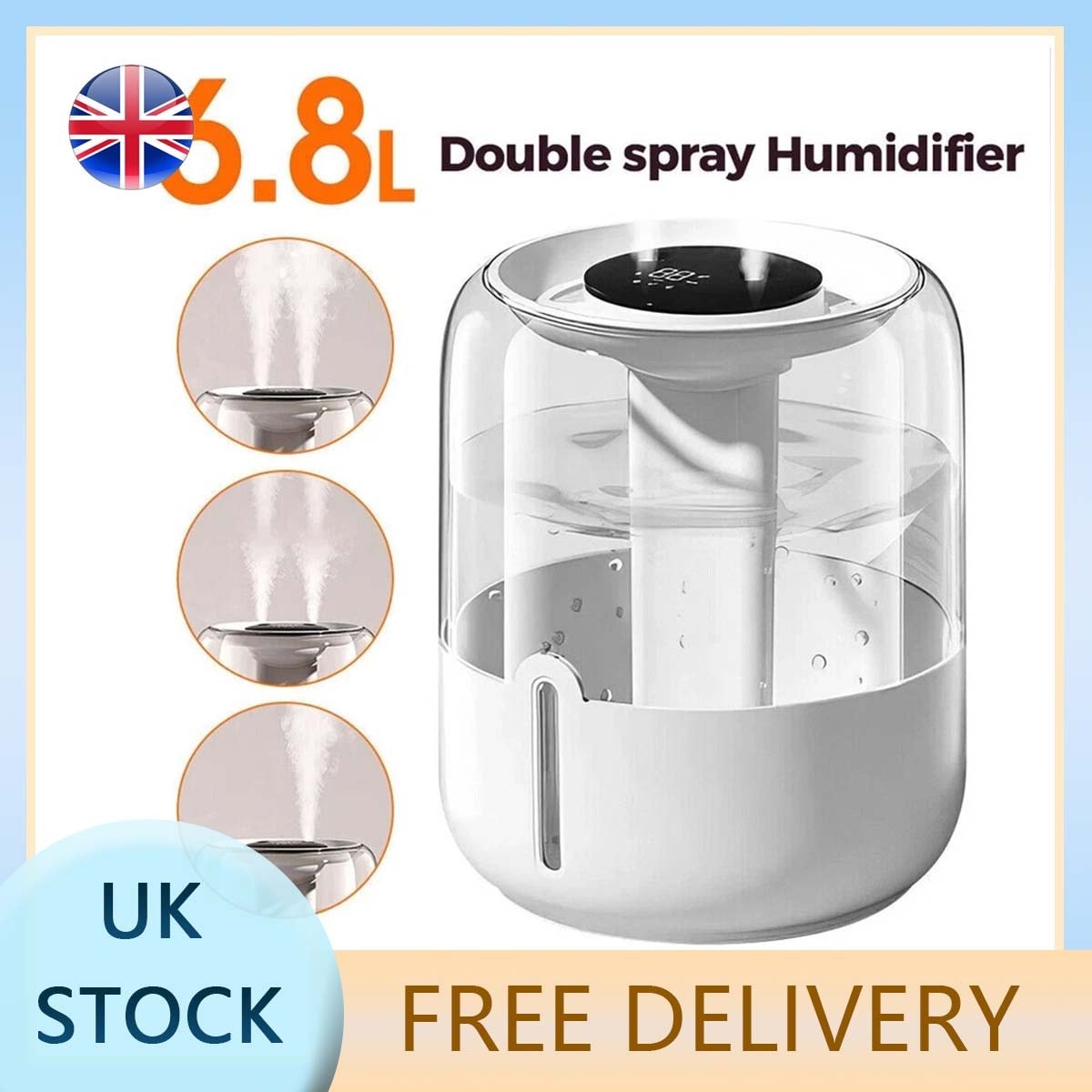 USB 6.8L Large Capacity Dual-Spray Humidifier for Home, Quiet and Energy-Saving
