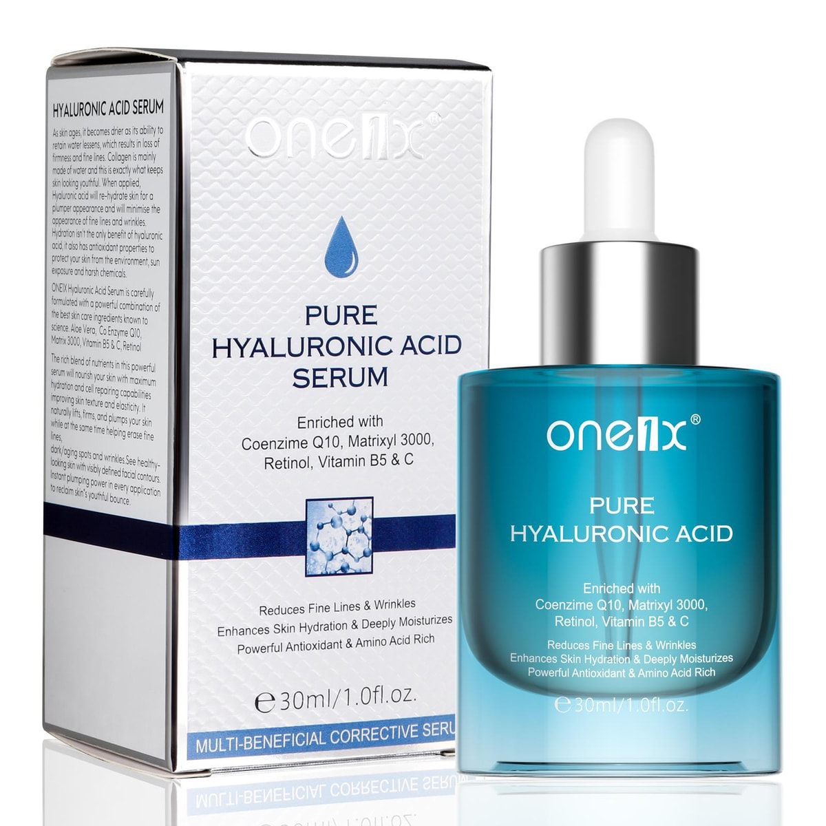 PURE HYALURONIC ACID SERUM Enriched With Coenzime Q10, Retinol Vitamin B5 & C