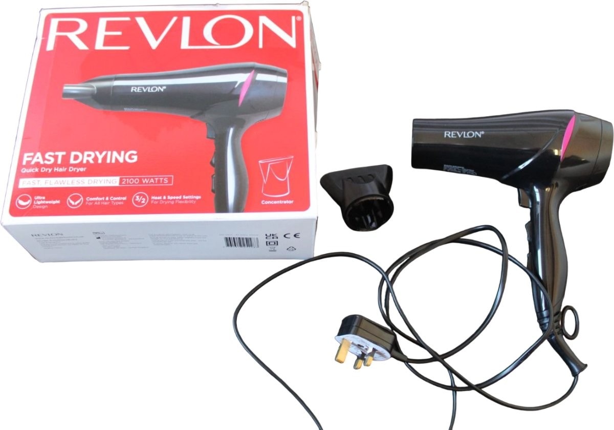 Revlon Fast Drying Hair Dryer 2100w Black With Concentrator Nozzle Quick Dry