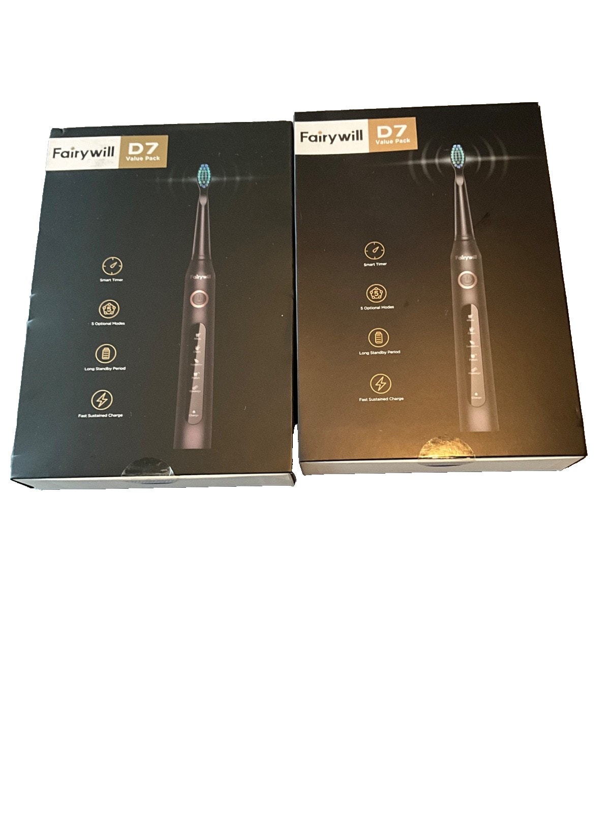 Fairywill Electric Toothbrush Rechargeable Black 5 Modes 8 Brush Heads Travel