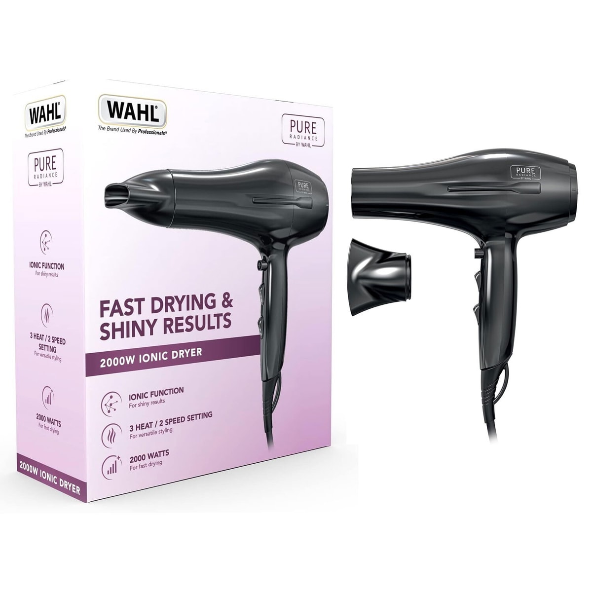 Wahl Pure Radiance Ionic Hair Dryer 2000W With Cool Shot Button Black - ZY129